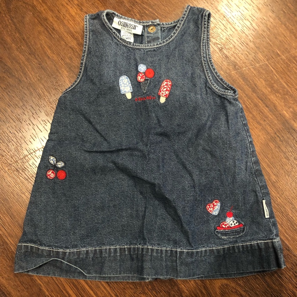 Vintage Oshkosh baby denim embroidered dress 12m